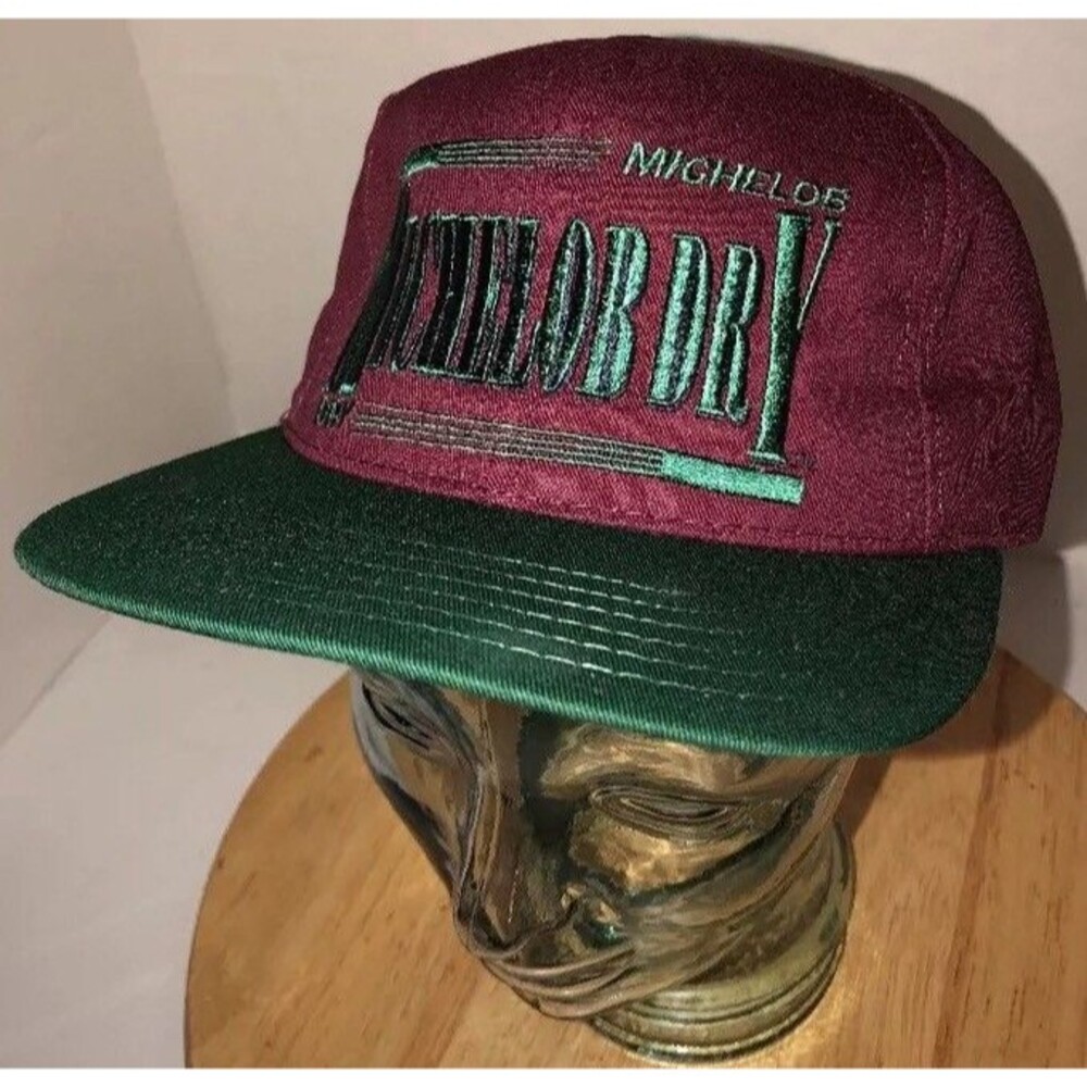 Vintage MICHELOB DRY 80s USA Maroon Green Hat Cap Snapback Beer Alcohol LOGO